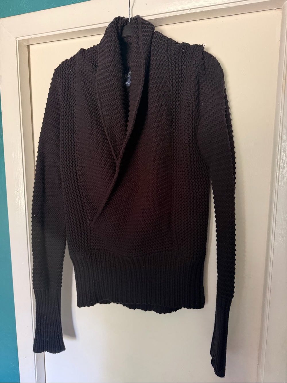 American Eagle Outfitters Black Shawl-Collar Knit Turtleneck Sweater